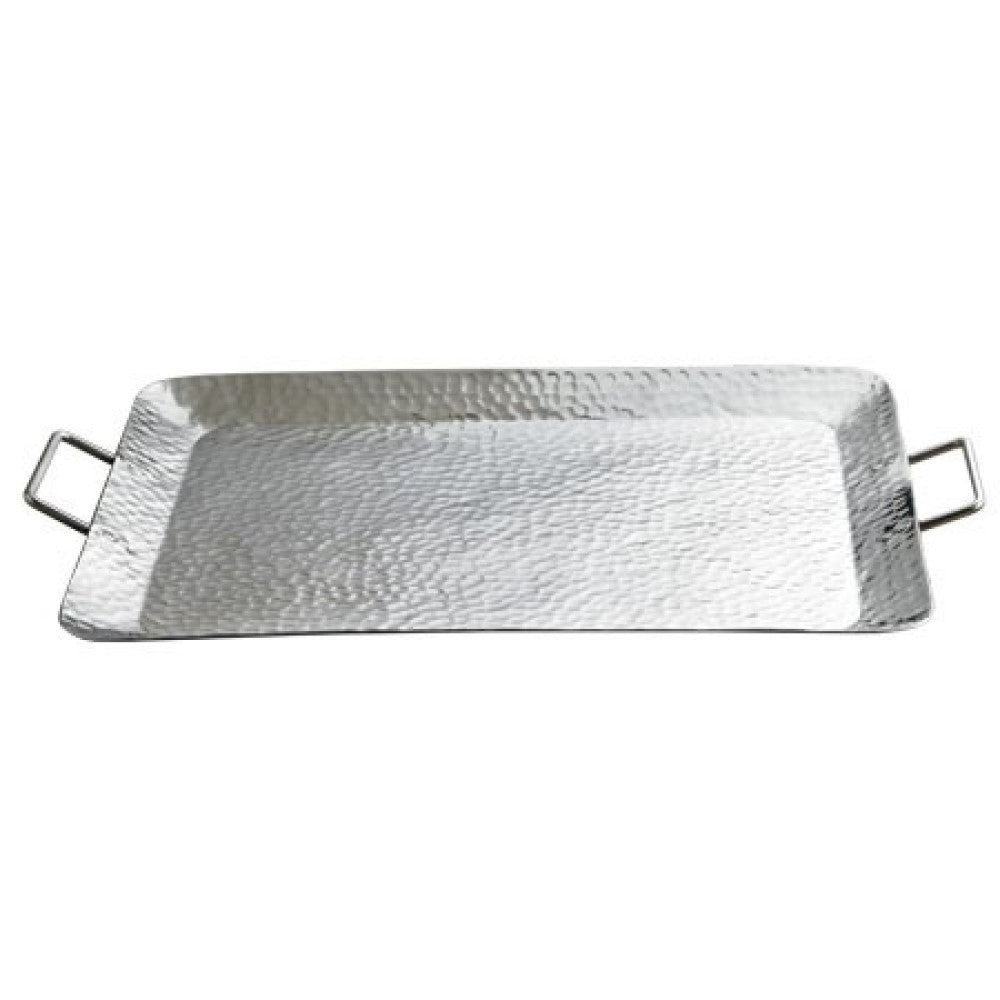 Silver Hammered Rectangle Serving Tray With Handles