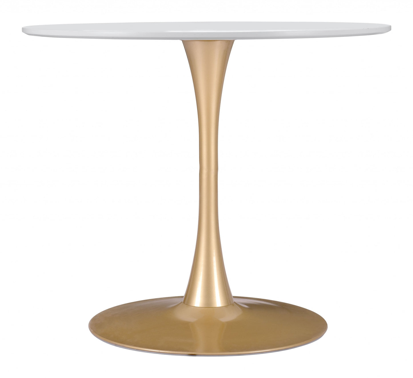 35" White And Gold Round Pedestal Dining Table