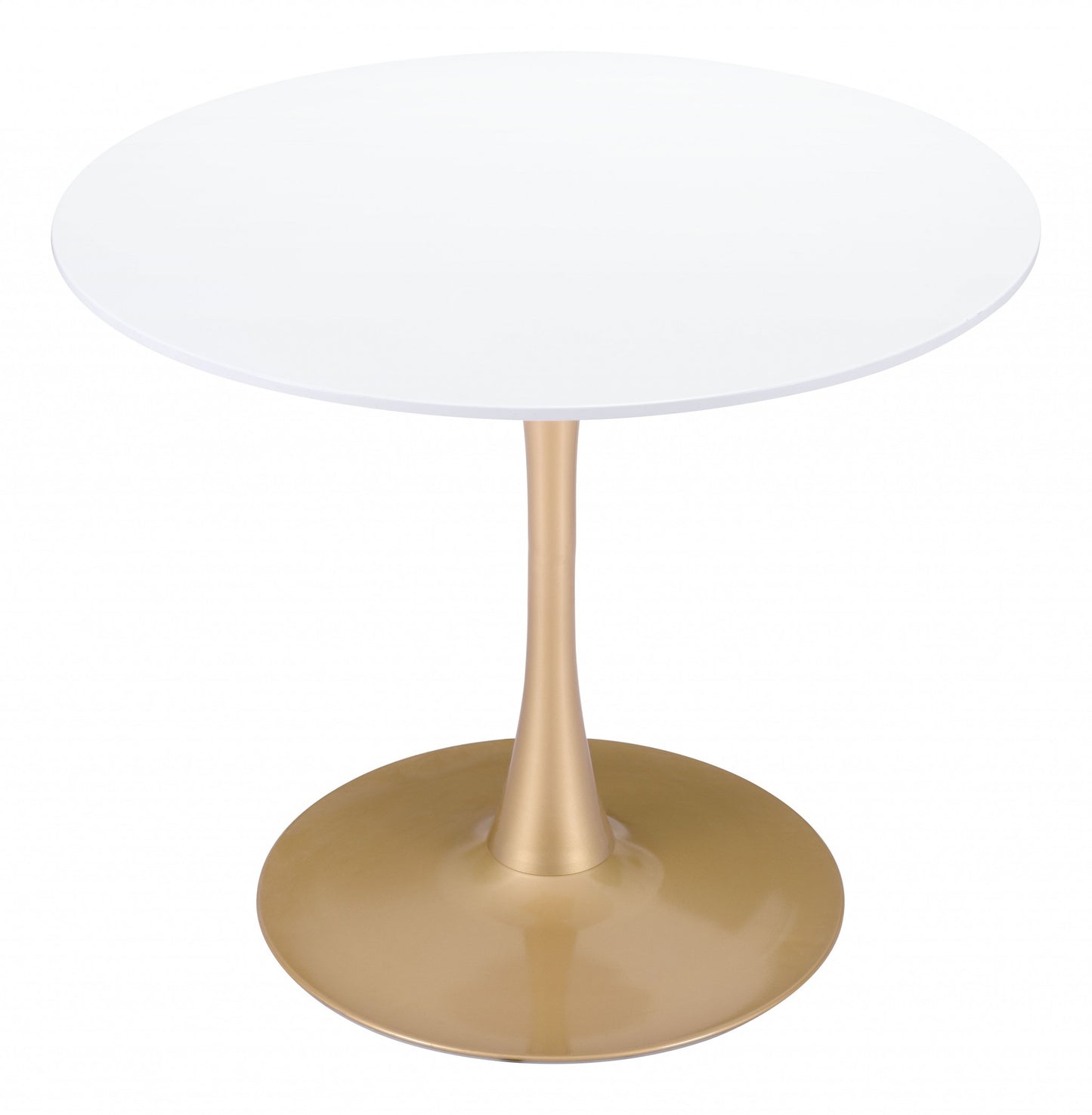 35" White And Gold Round Pedestal Dining Table