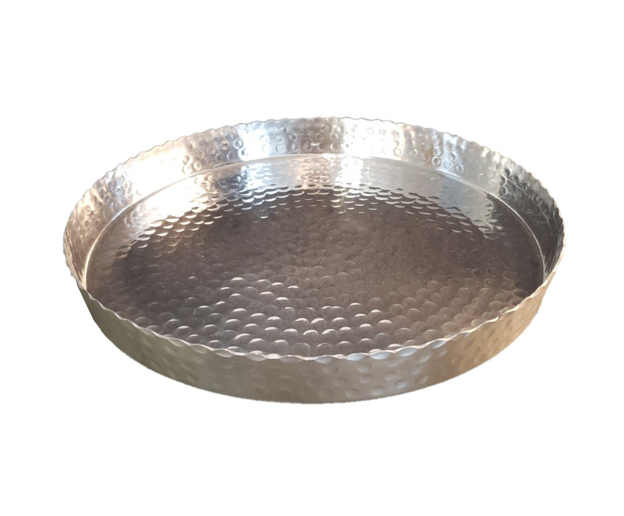 Handcrafted 13" Hammered Stainless Steel Round Tray