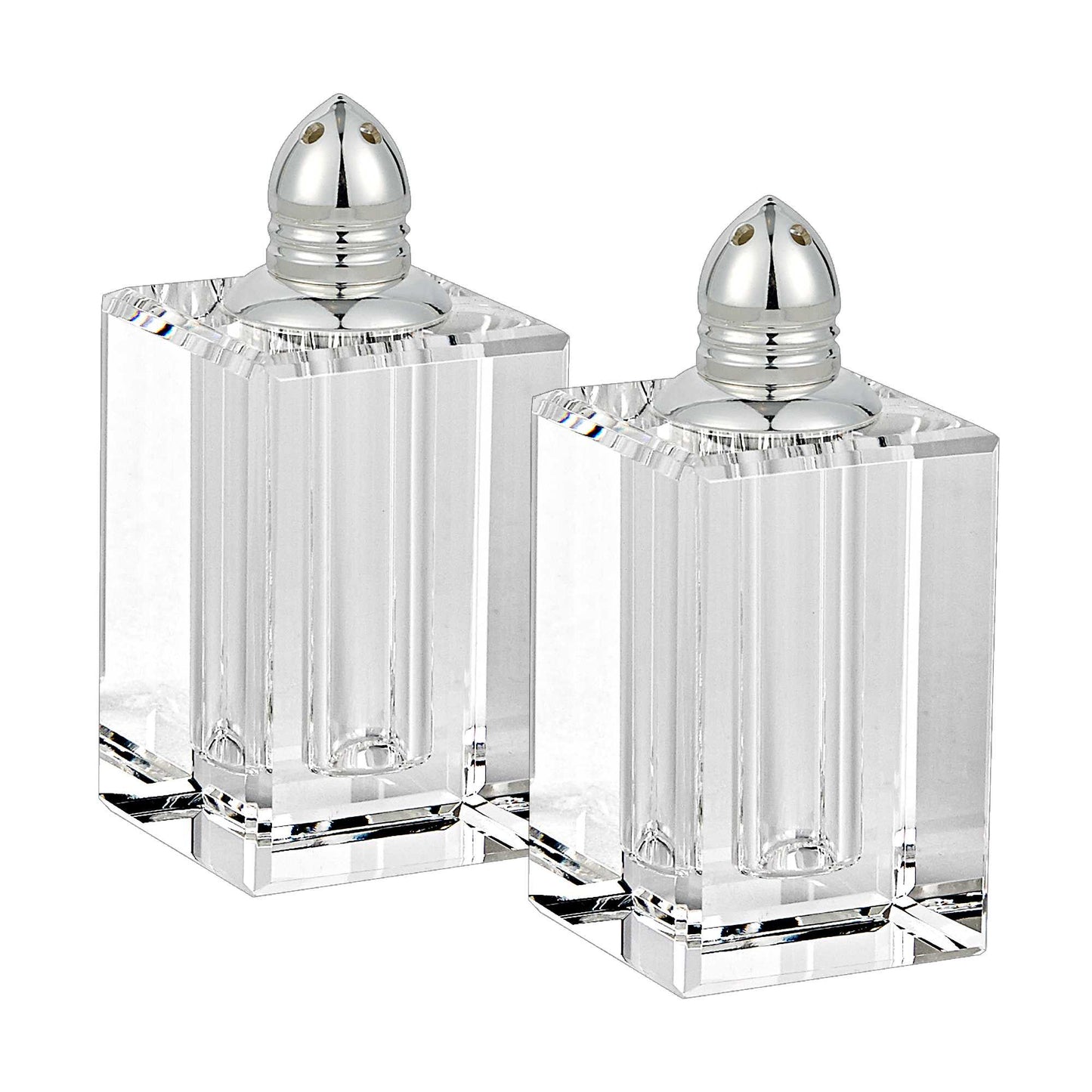 Handcrafted Optical Crystal And Silver Large Size Salt And Pepper Shakers