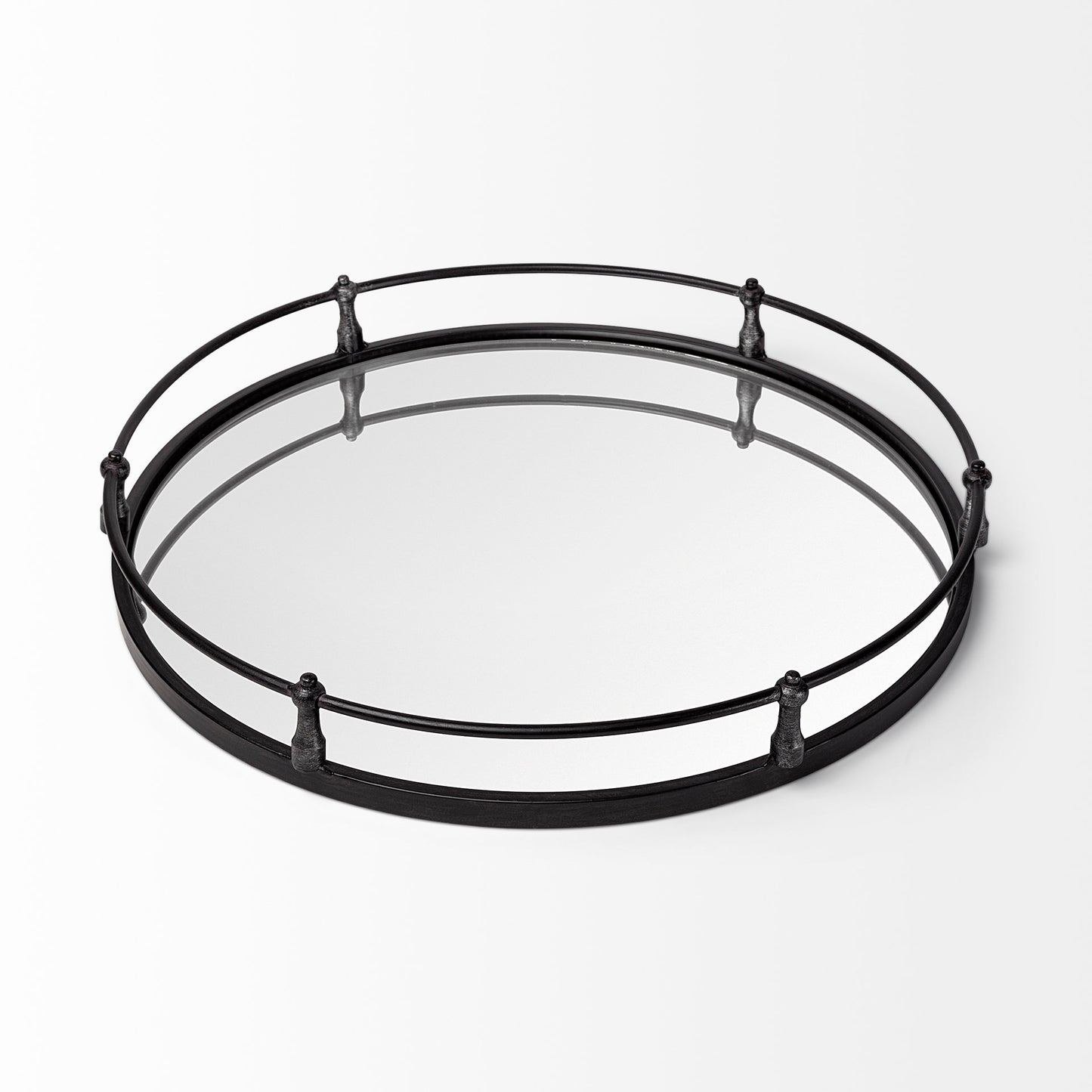 24" Natural Finish Metal With Mirrored Glass Bottom Round Tray