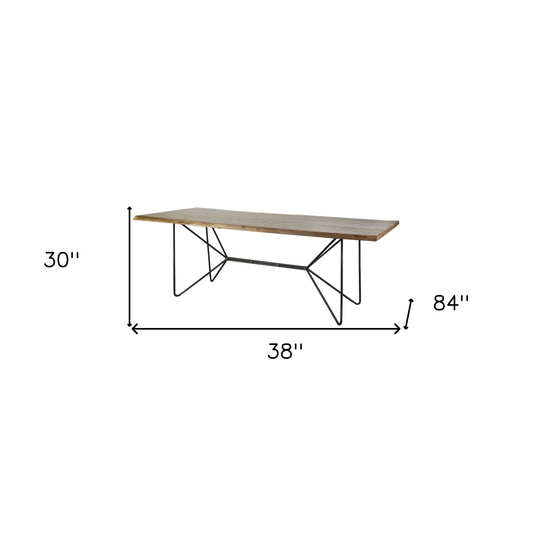 Natural Tapered Live Edge Top With  Iron Base Dining Table