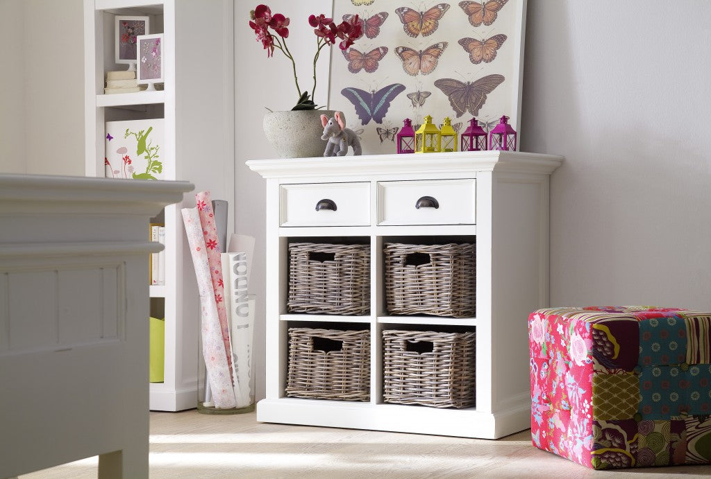 Modern Farmhouse White Medium Accent Cabinet With Baskets