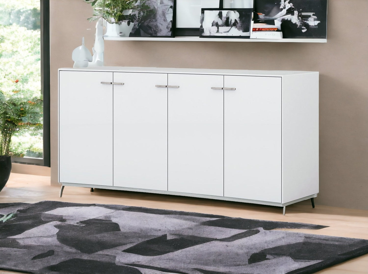 72" White Buffet Table with Four Doors