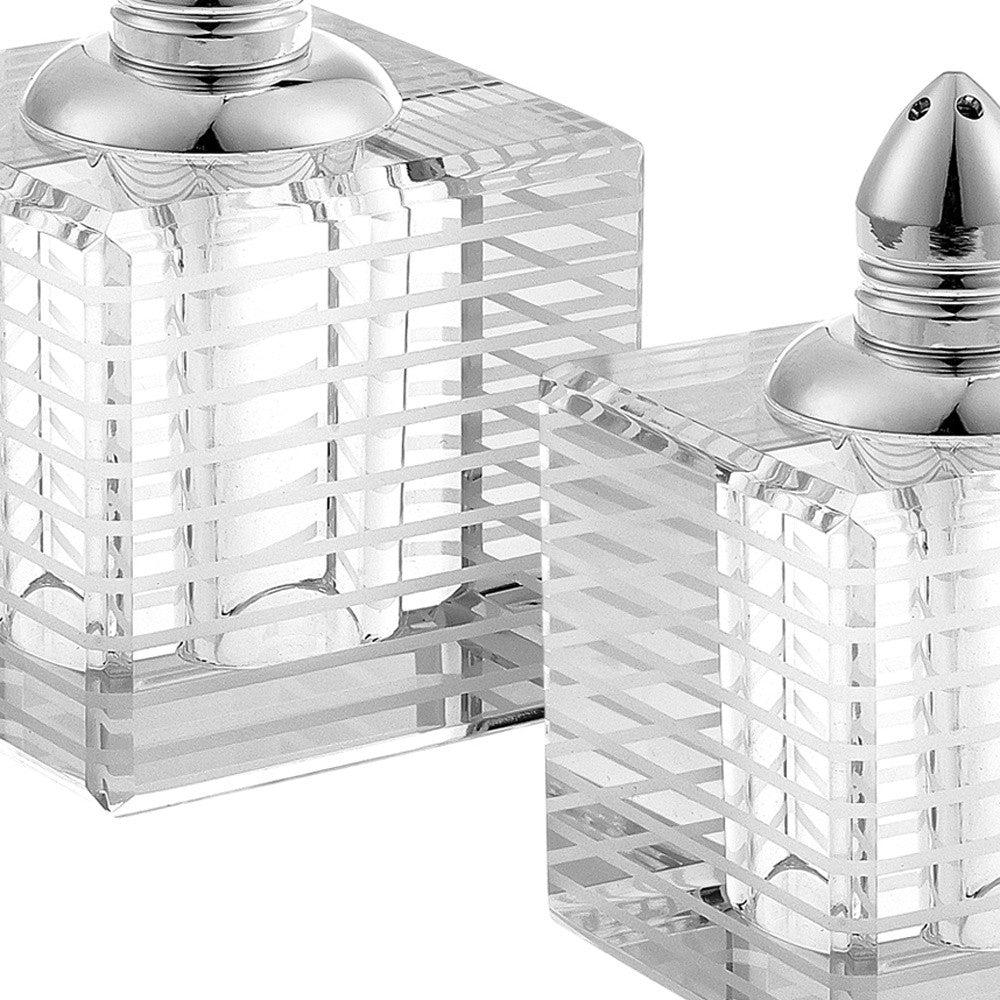 Hand Made Crystal Silver Pair Of Salt And Pepper Shakers