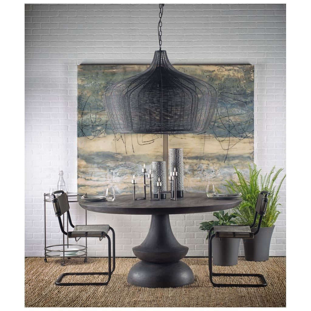 60" Round Charcoal Gray Solid Wood Table Top And Base Dining Table