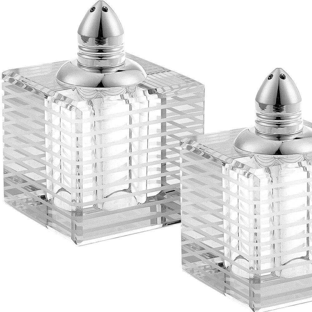 Hand Made Crystal Silver Pair Of Salt And Pepper Shakers