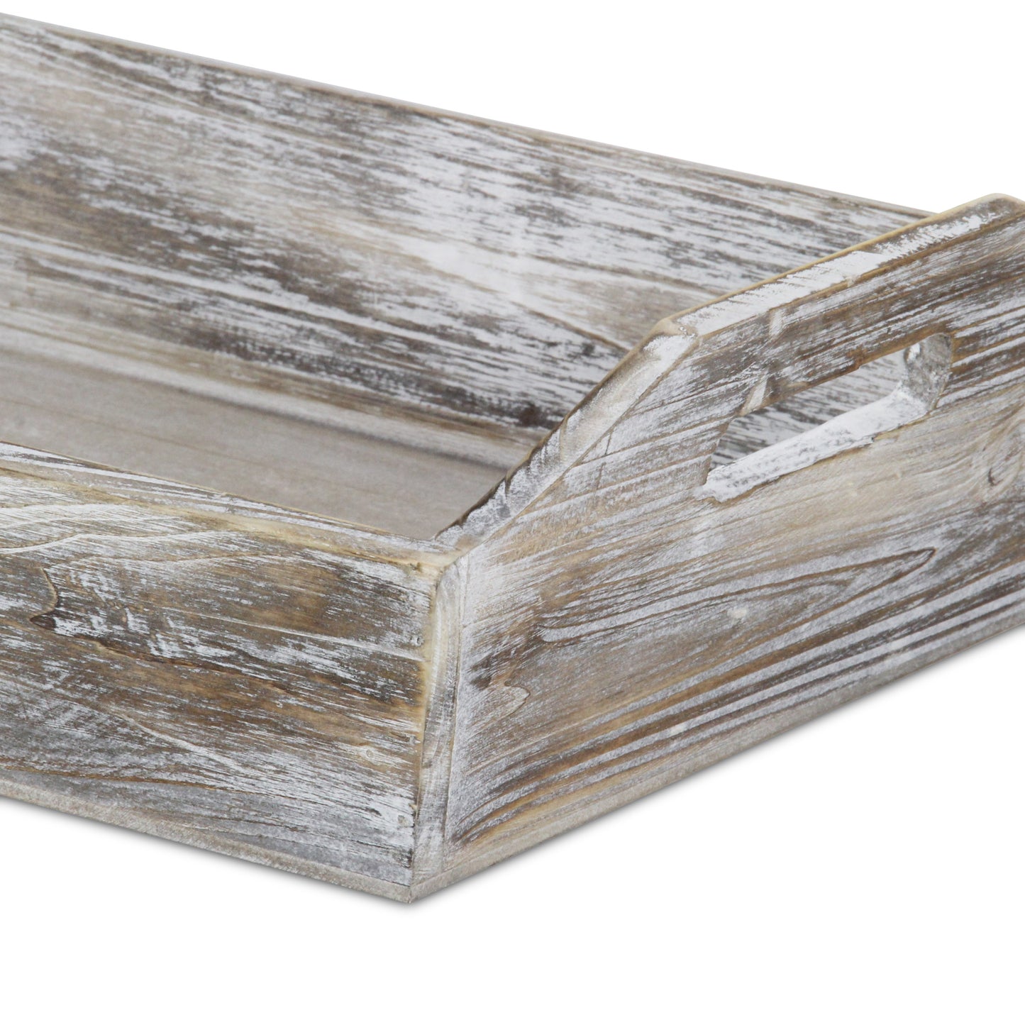 White Rustic Finish Wood Serving Tray With Handles