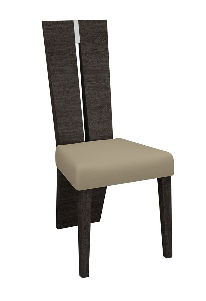 Set of Two Taupe and Dark Brown Upholstered Dining Side Chairs