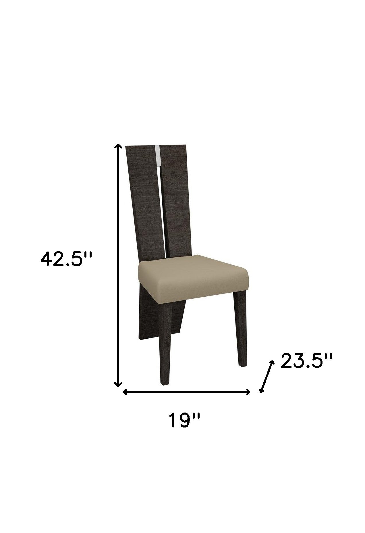 Set of Two Taupe and Dark Brown Upholstered Dining Side Chairs