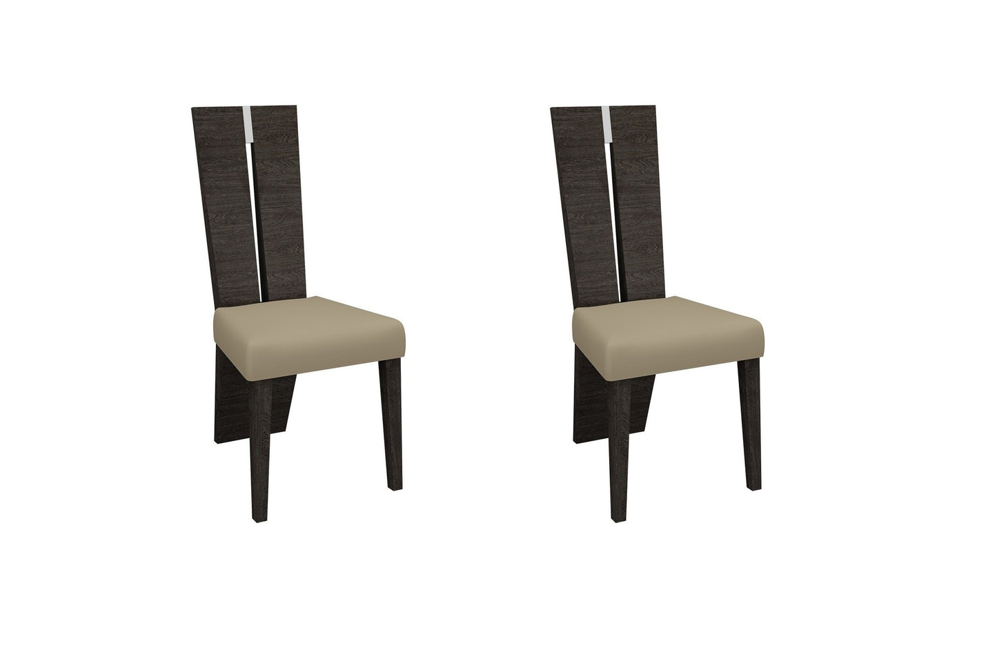 Set of Two Taupe and Dark Brown Upholstered Dining Side Chairs