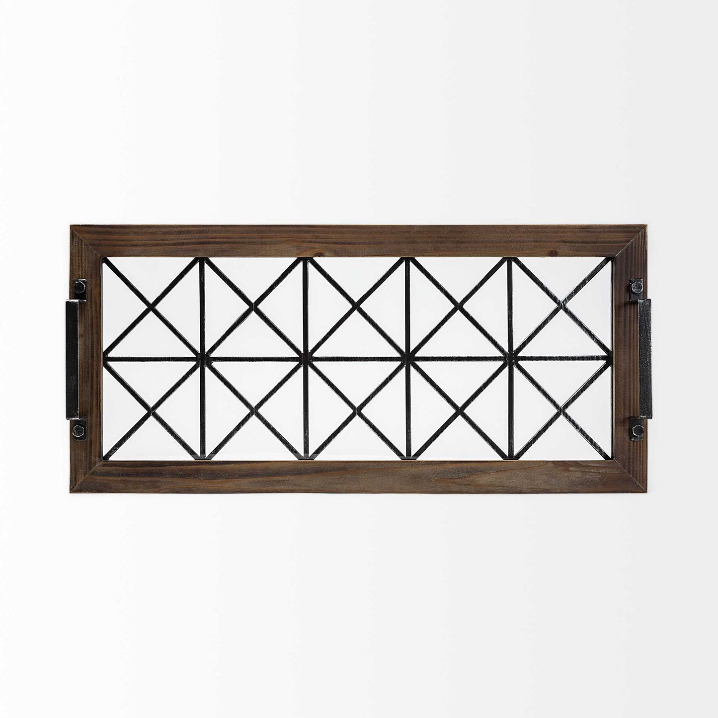 Brown Wood With Geometrically Metal Frame And Glass  Bottom Tray