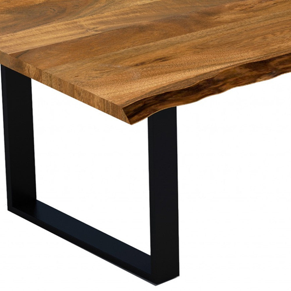 68" Brown And Black Solid Wood Dining Table