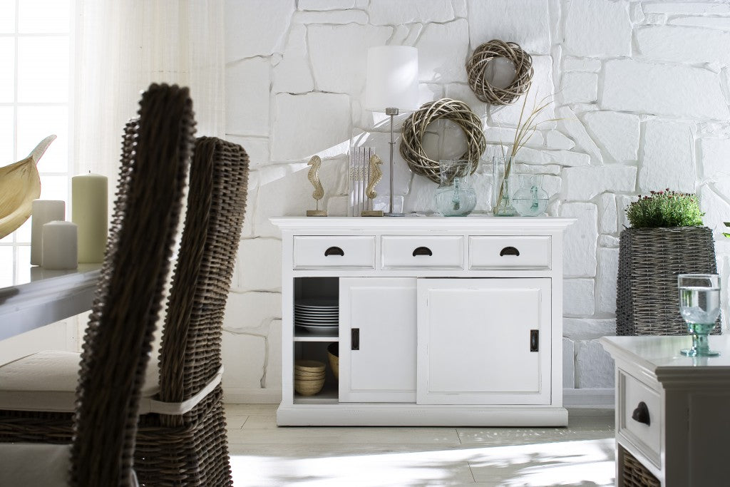 Modern Farmhouse White Buffet Server With Sliding Doors