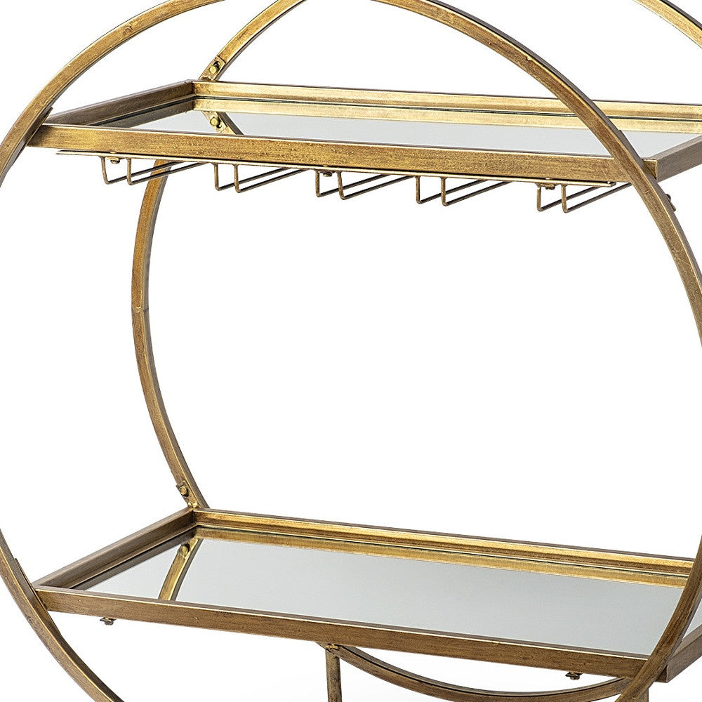 Showstopper Circular Rolling Gold Bar Cart