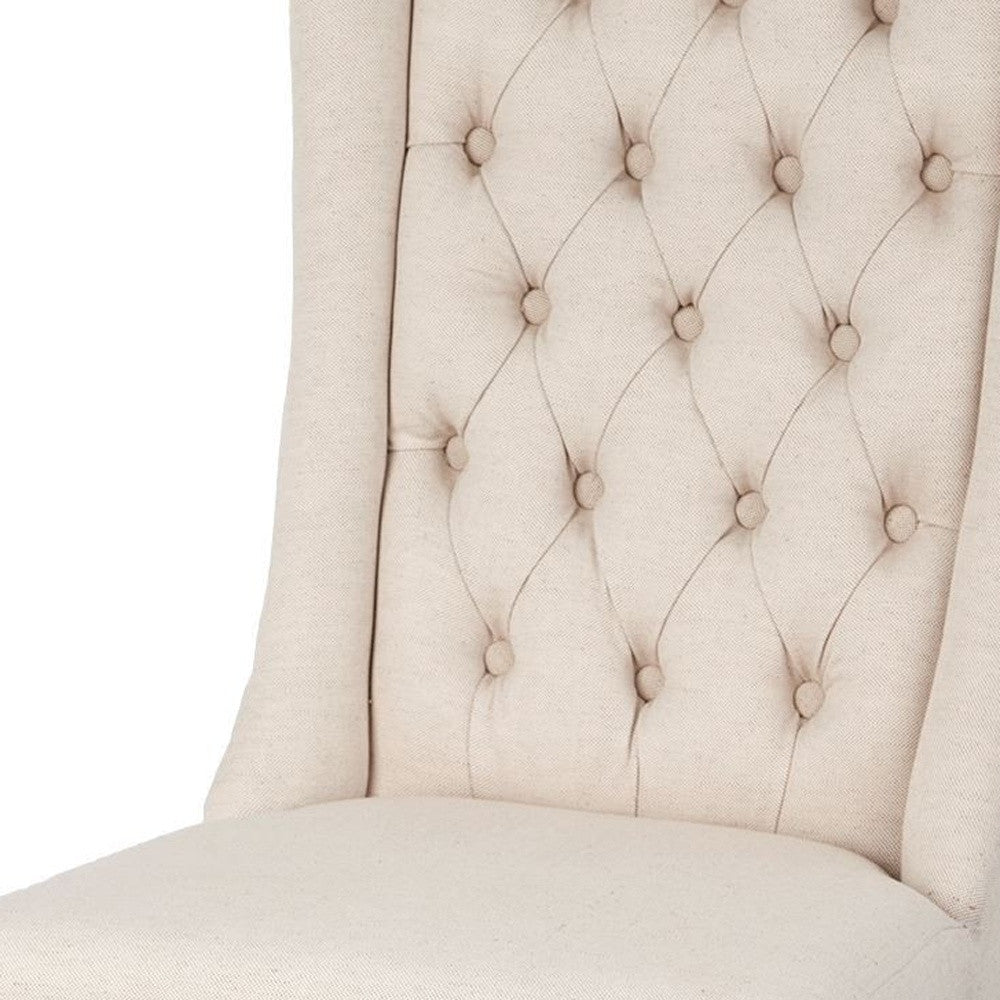 Cream Plush Linen Covering With Ash Solid Wood Base Dining Chair