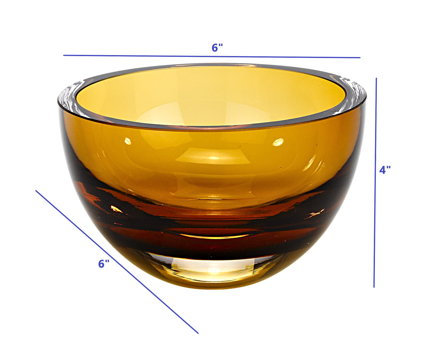 6 Mouth Blown European Made Lead Free Amber Crystal Bowl