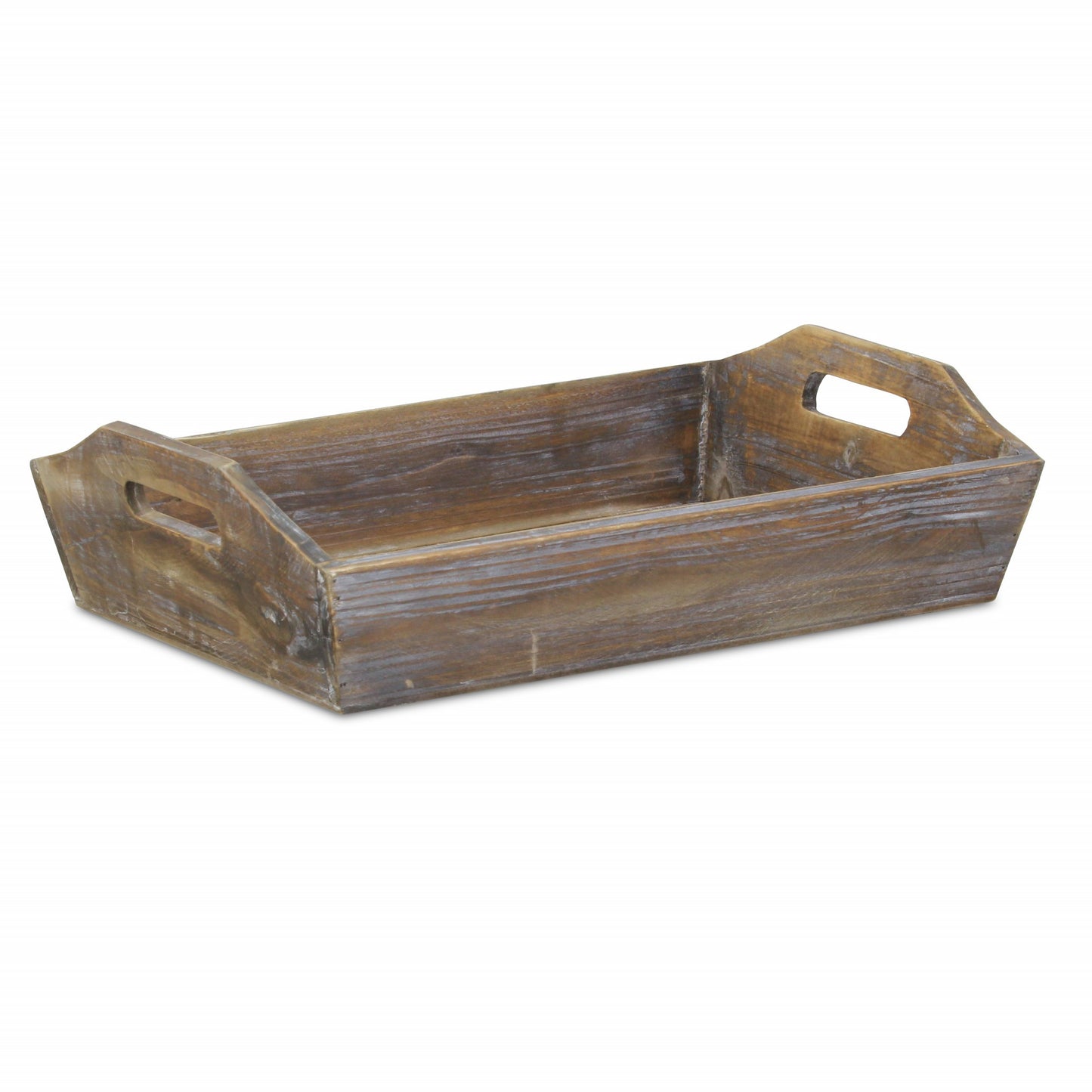 Dark Brown Finish Wood Serving Tray With Handles