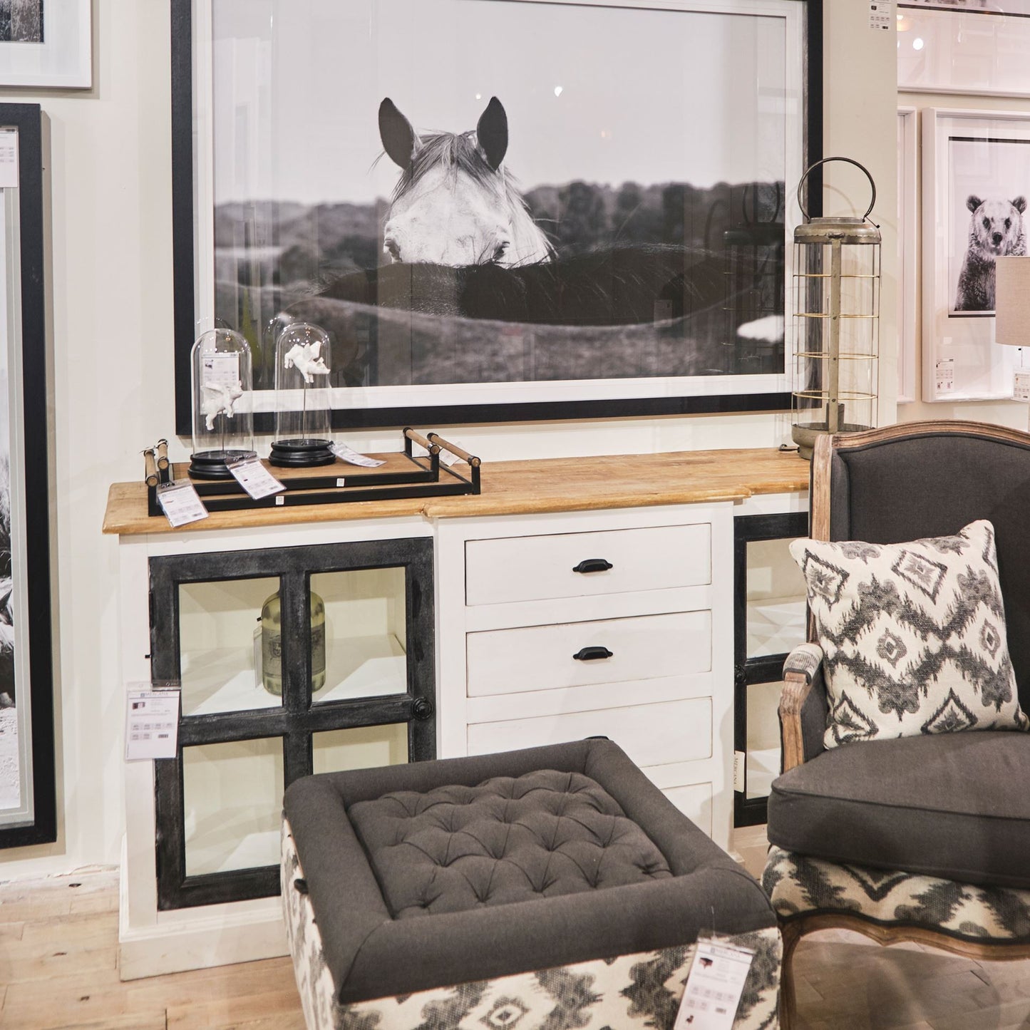 White And Black Solid Mango Wood Frame Sideboard With 4 Drawers And 4 Shelves