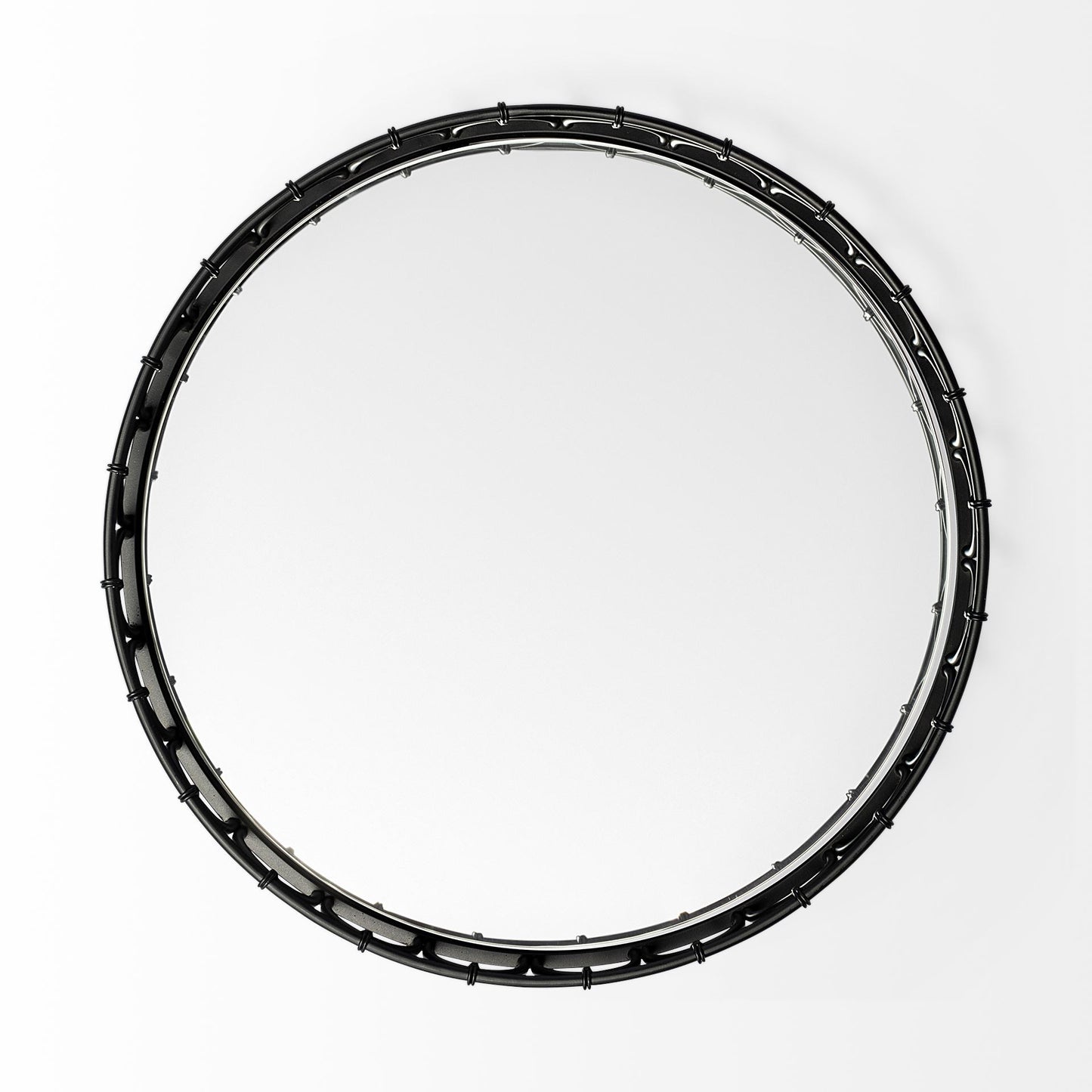 20" Matte Black Metal Half Circles And Mirrored Glass Round Tray