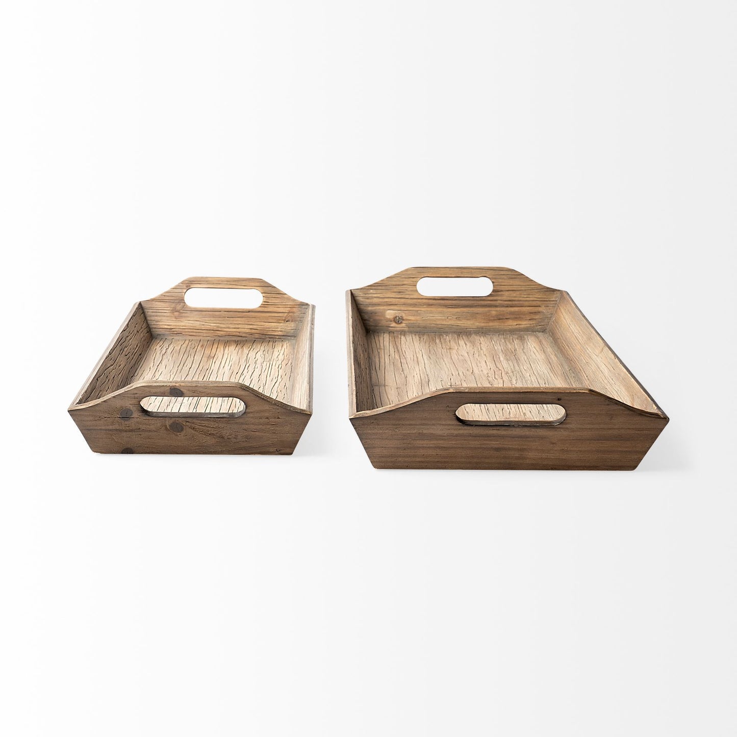 Set Of 2 Natural Brown Wood With Grains And Knots Highlight Trays