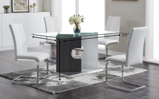 Contemporary Puzzle Gray And White Double Base Glass Dining Table