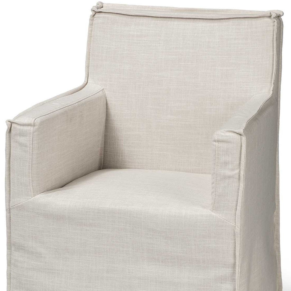 Cream Fabric Slip Cover With Brown Wood Frame Dining Chair