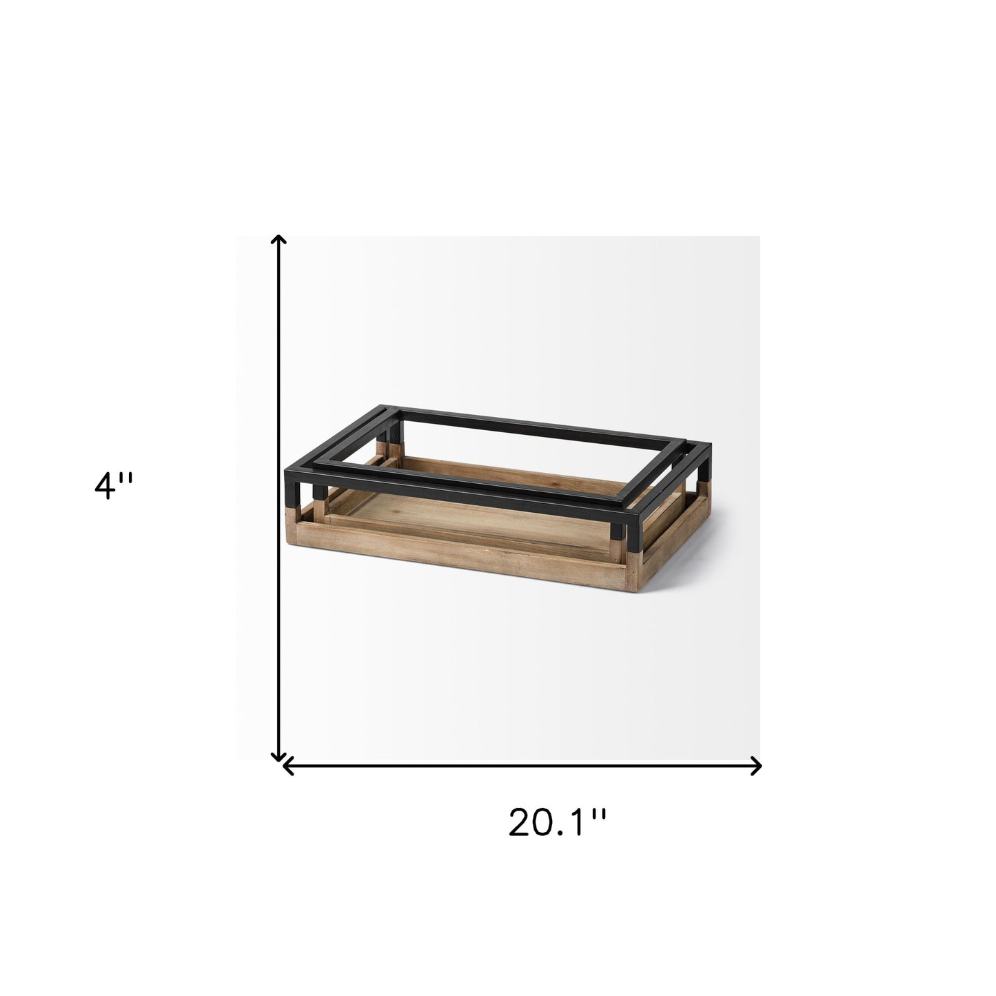 Set Of 2 Natural Finish With Black Nesting Wood Accent Trays