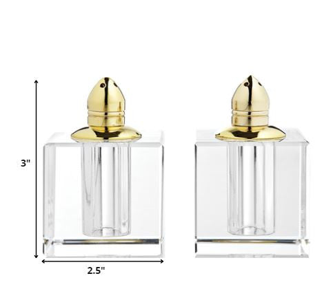 Handcrafted Optical Crystal And Gold Square Size Salt And Pepper Shakers