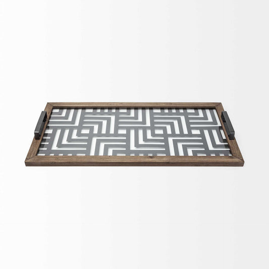 Grey Metal Glasss Top With Maze Like Pattern Tray