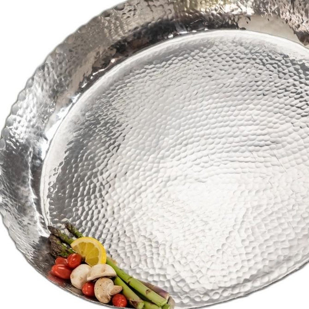 Round Silver Hammered Tray