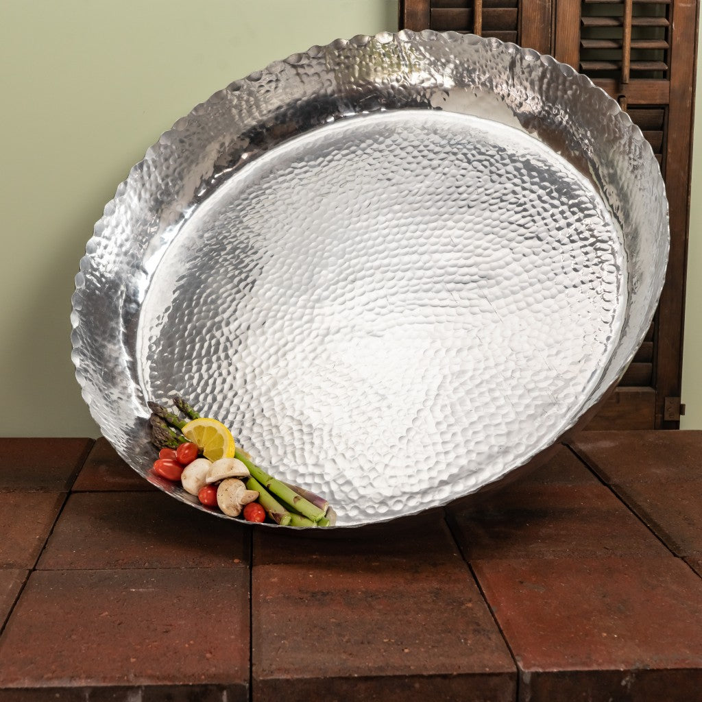 Round Silver Hammered Tray