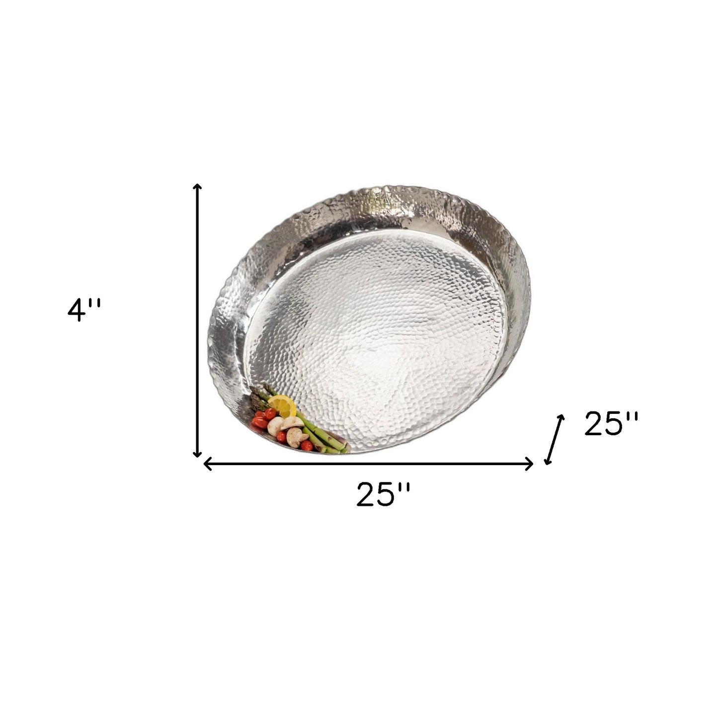 Round Silver Hammered Tray