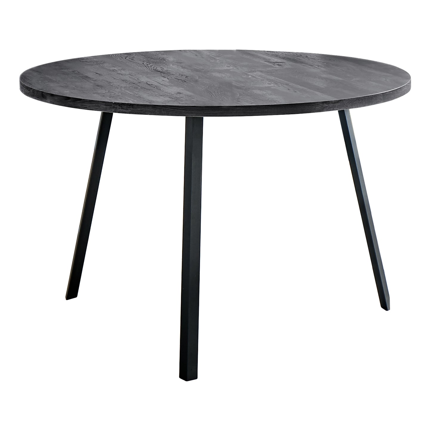 48" Round Dining Room Table With Black Reclaimed Wood And Black Metal