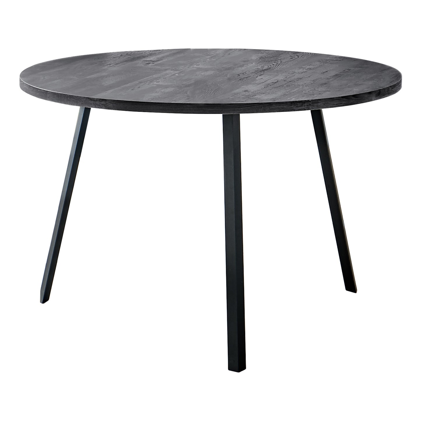 48" Round Dining Room Table With Black Reclaimed Wood And Black Metal