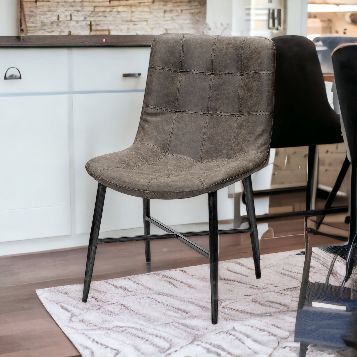 Set Of Two Black And Brown Upholstered Faux leather Side Chairs