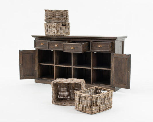 Modern Farmhouse Rustic Espresso Buffet With Baskets