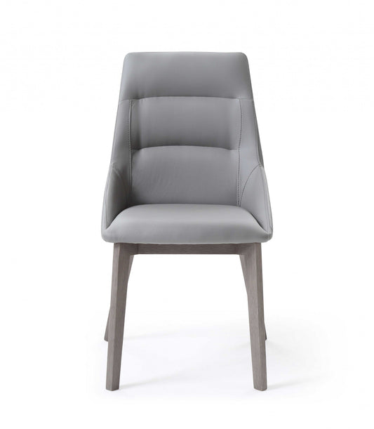 Set Of 2 Grey Faux Leather Dining Chairs