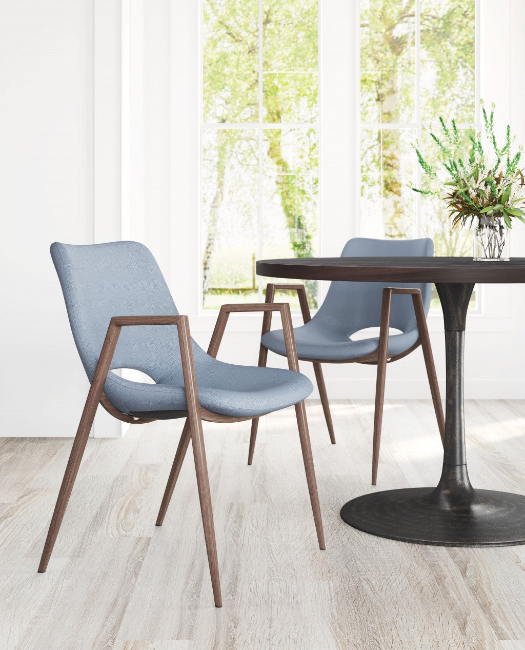 Set of Two Gray Retro Modern Funk Dining Chairs