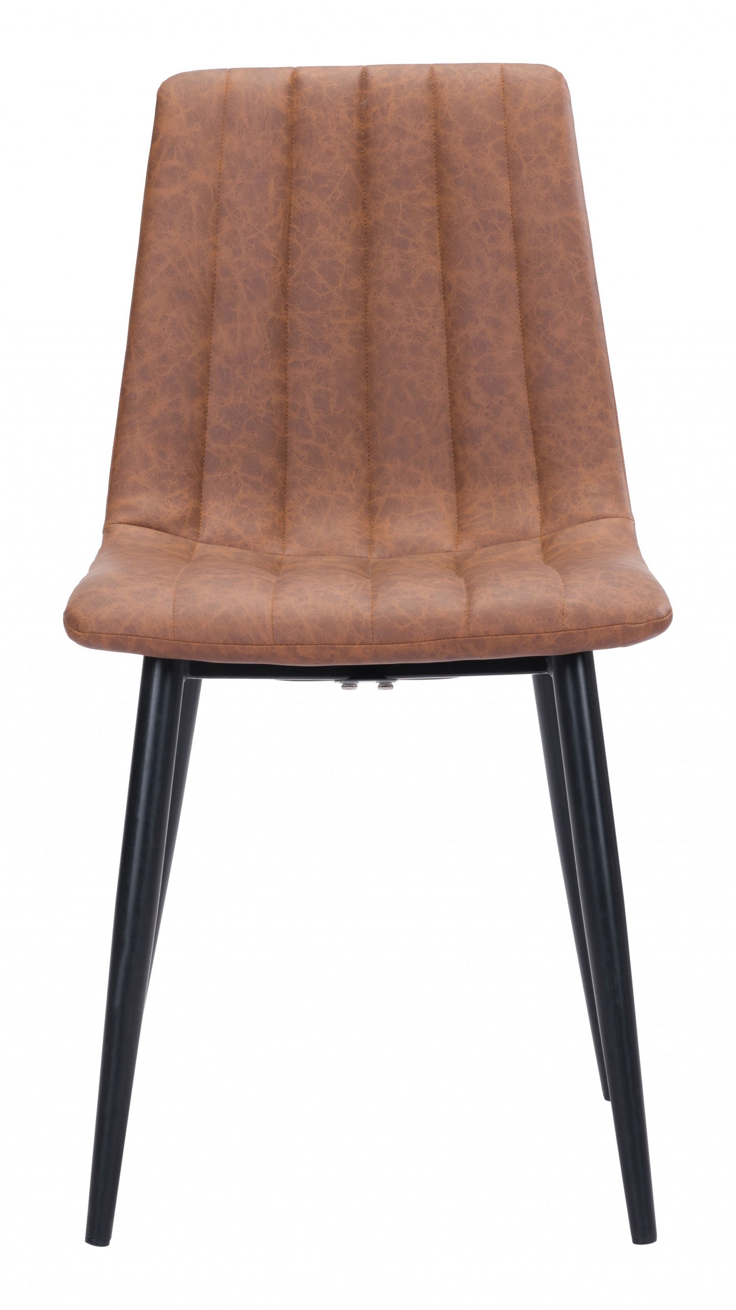 Set of Two Brown Faux Leather Channel Scoop Dining Chairs