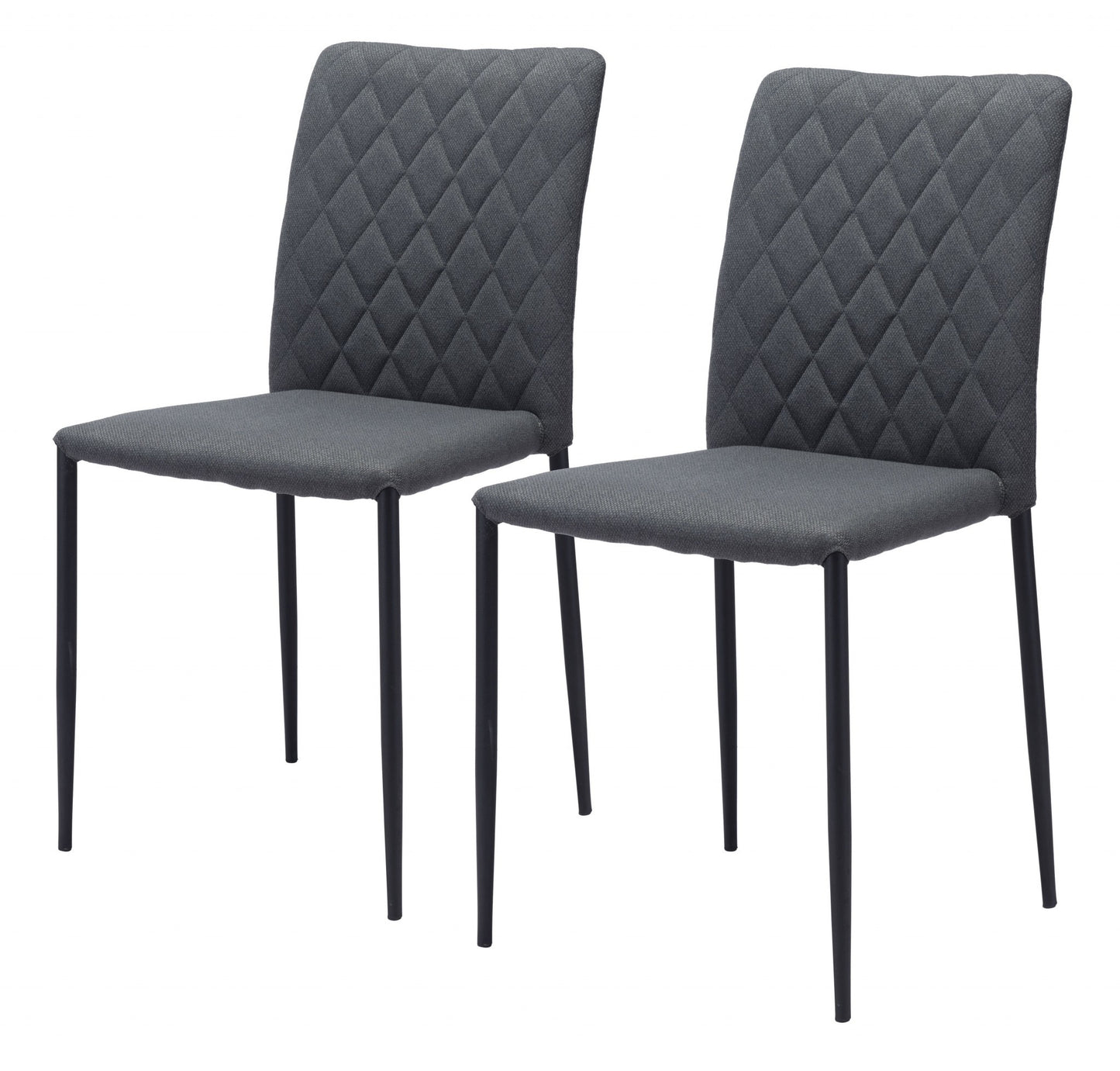 Set of Two Dark Gray Diamond Weave Dining Chairs