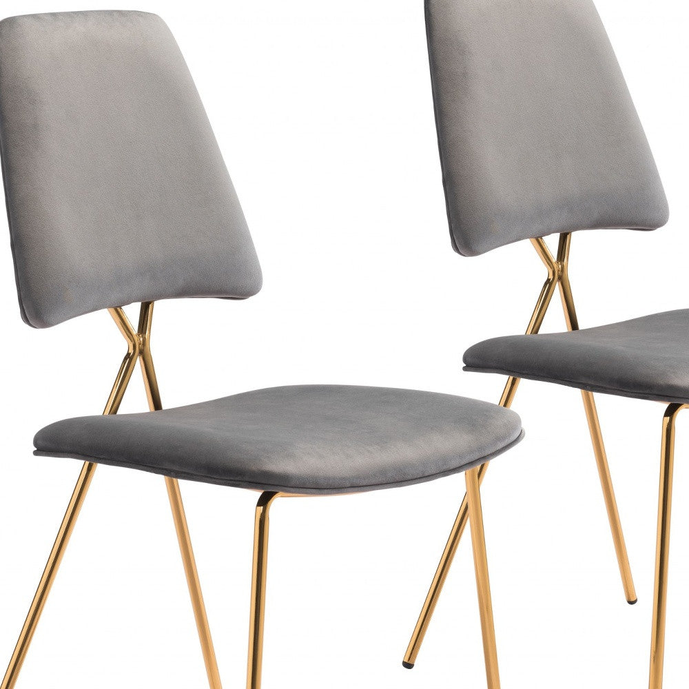 Set of Two Gray and Gold Modern X Dining Chairs