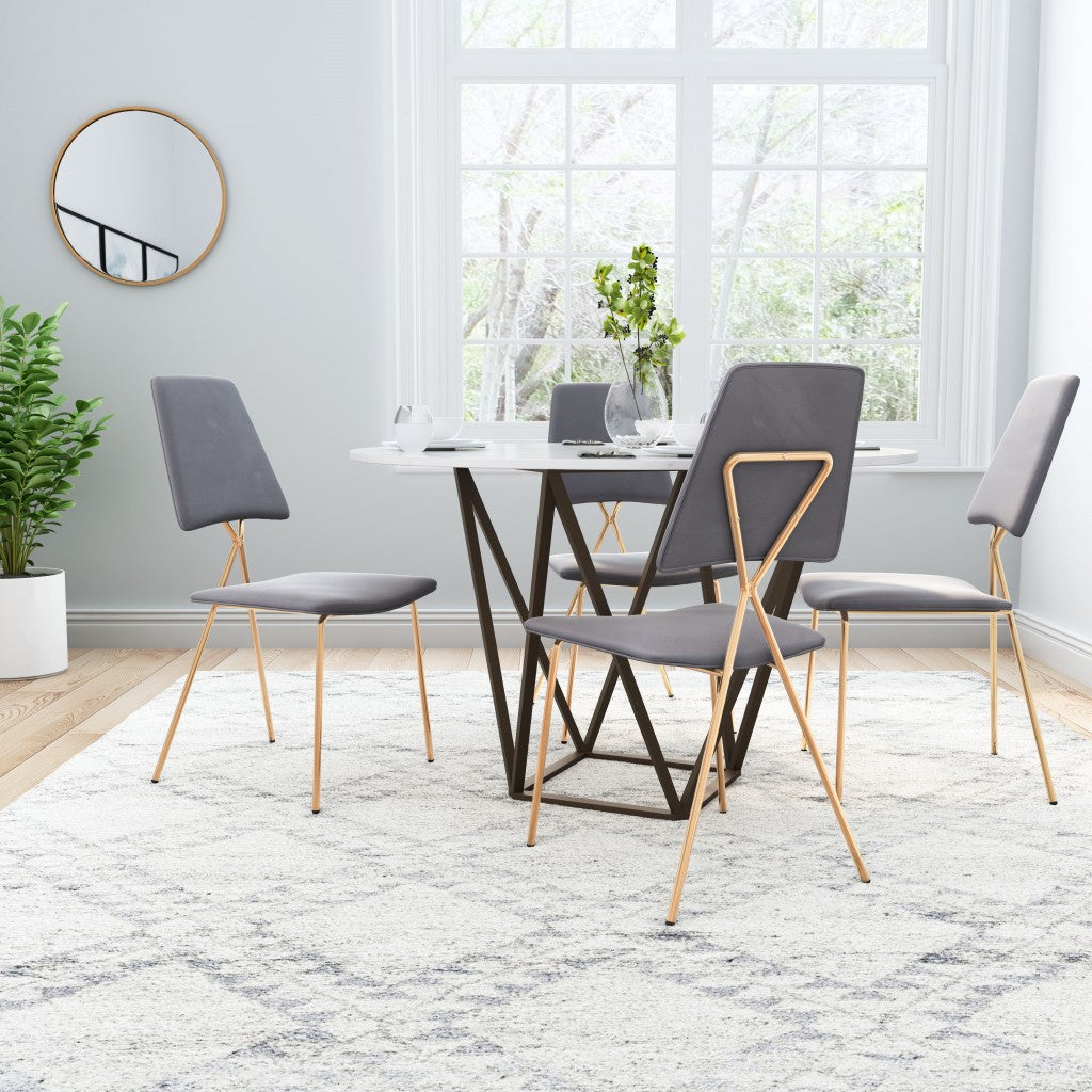 Set of Two Gray and Gold Modern X Dining Chairs