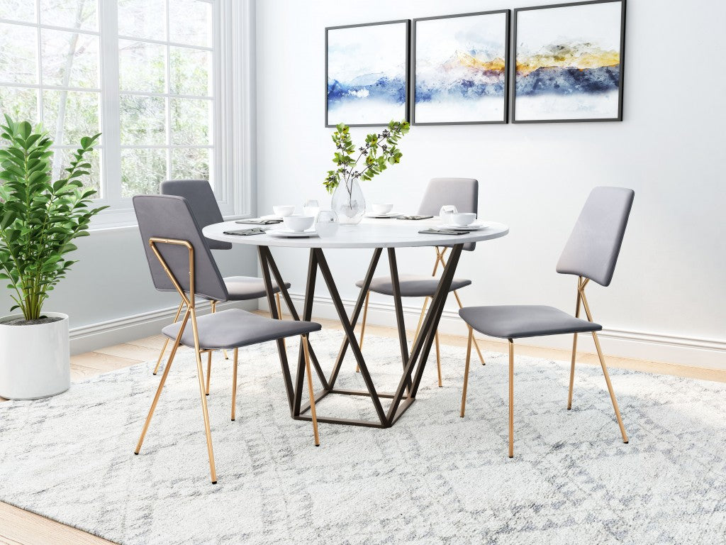 Set of Two Gray and Gold Modern X Dining Chairs