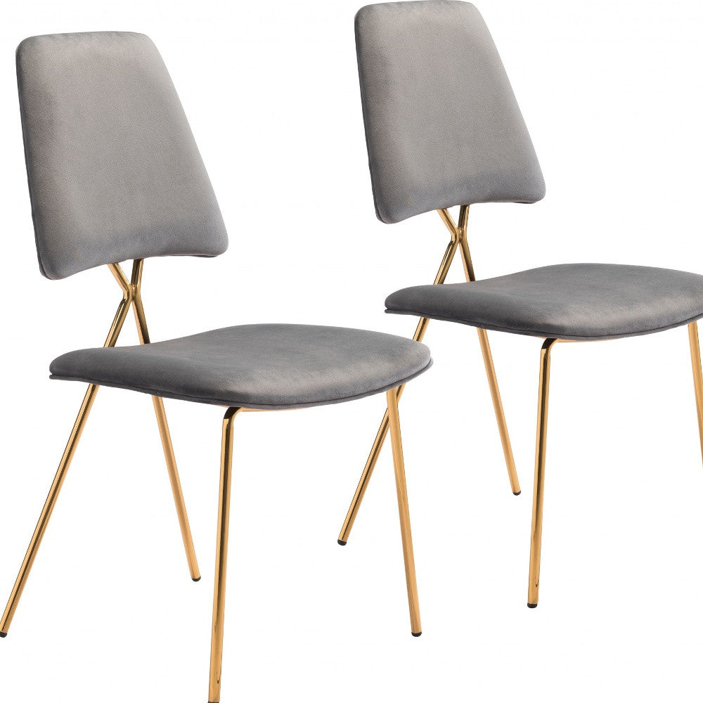 Set of Two Gray and Gold Modern X Dining Chairs