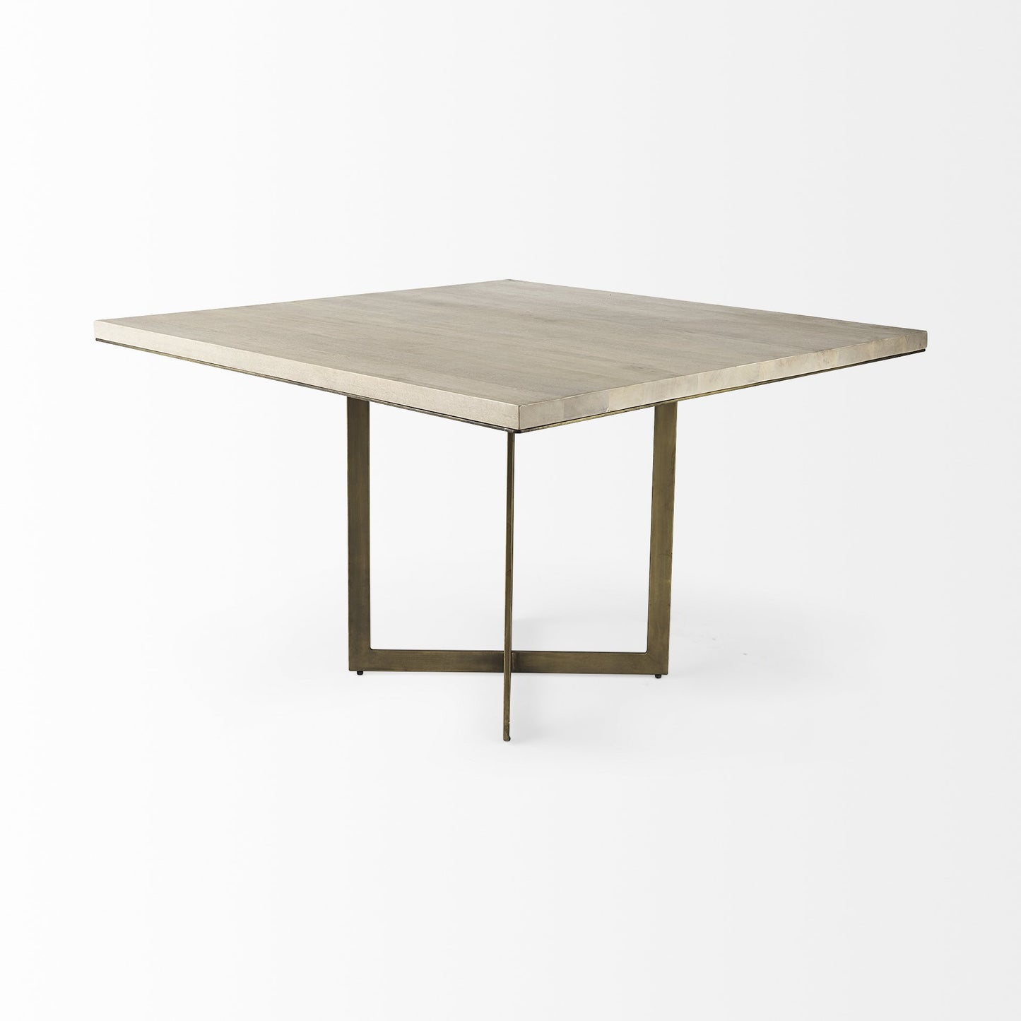 Modern Square Wood and Gold Dining Table