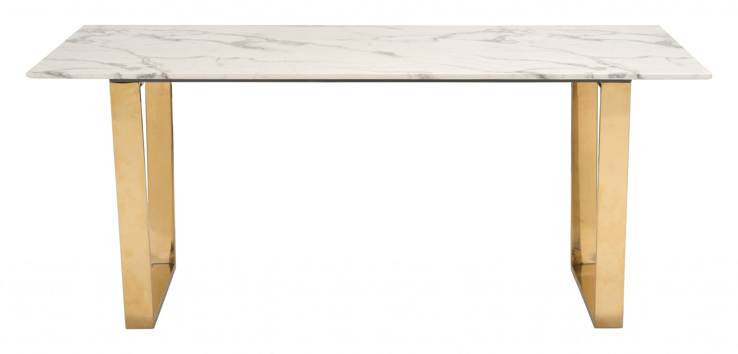 Designer's Choice White Faux Marble and Gold Dining Table