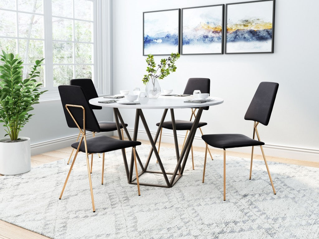 Set of Two Black and Gold Modern X Dining Chairs