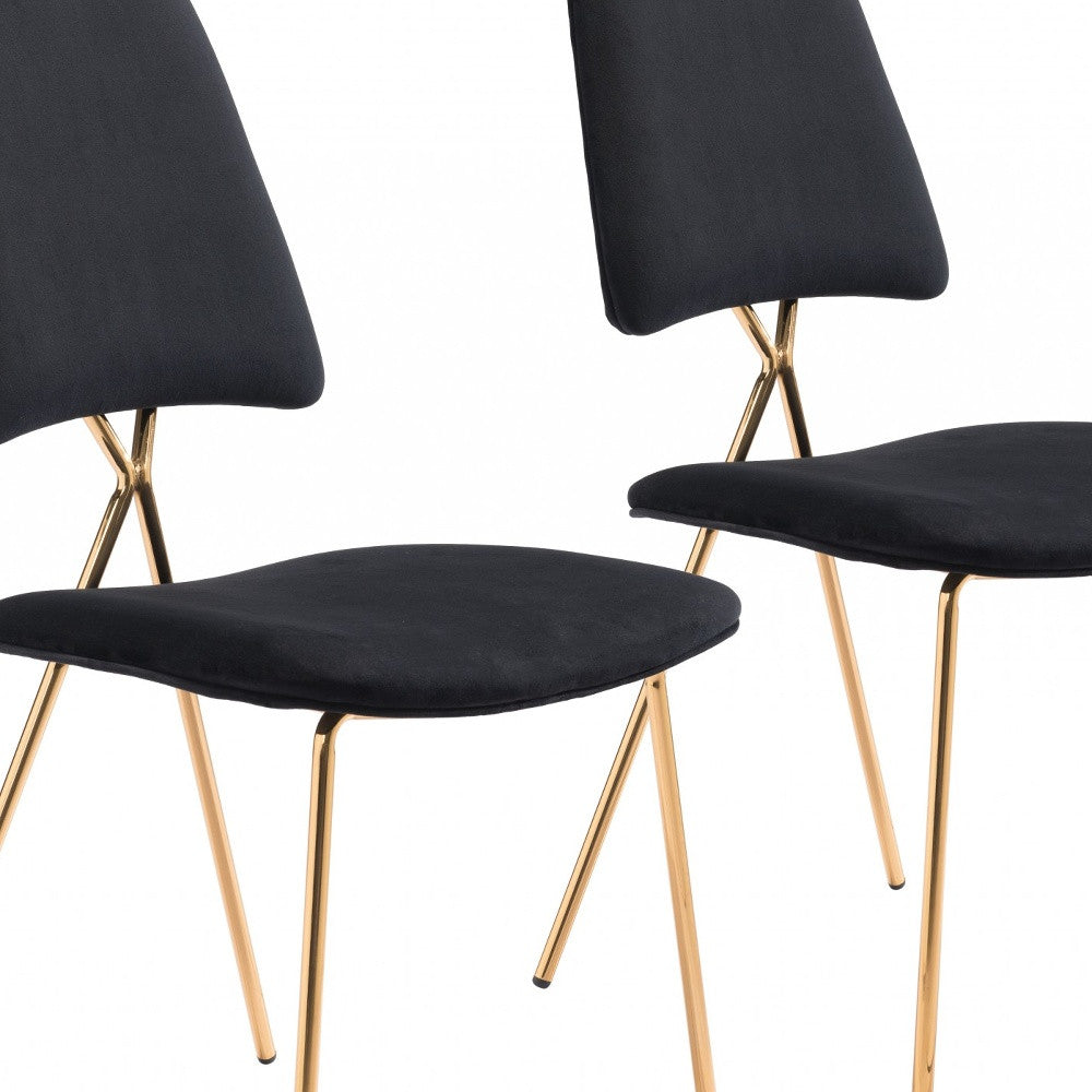 Set of Two Black and Gold Modern X Dining Chairs